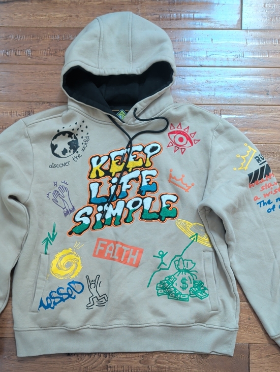 Create 2mrw Other - Keep Life Simple Create 2MRW Graphic Hoodie - Tan with Multicolor Prints